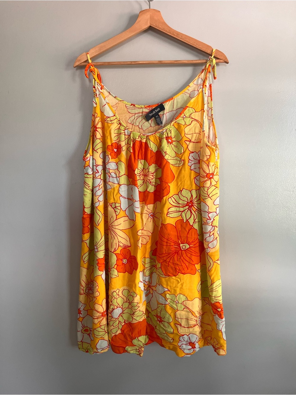 ModCloth Yellow Floral Tie-Strap Mini Dress